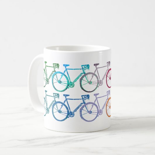 Farbenfrohe Fahrräder mit überlappenden Rädern Kaffeetasse (Vorderseite Links)