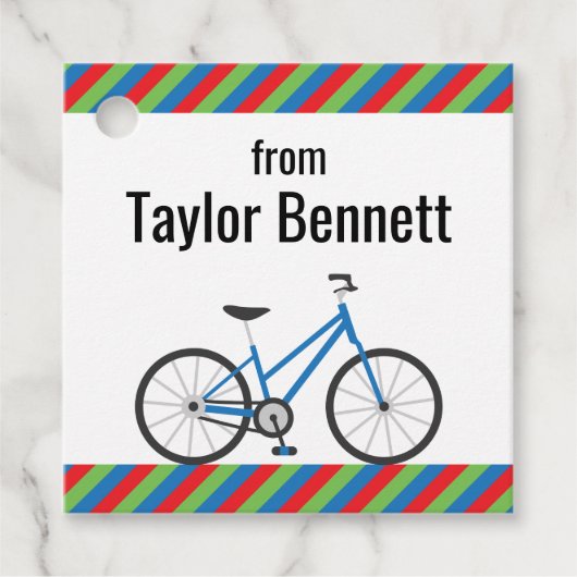 Farbenfrohe Fahrräder Personalisierte Gefallen ode Geschenkanhänger (Vorderseite)