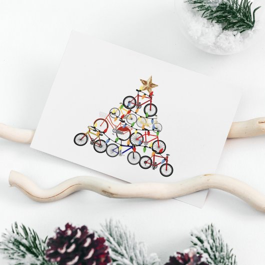 Farbenfrohe Fahrräder Weihnachtsbaum Postkarte