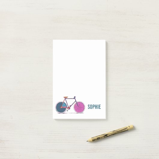 Farbenfrohe Fahrradlinie Zeichnend Personalisierte Post-it Klebezettel (Auf Schreibtisch)