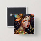 Farbenfrohe Fairy Butterfells Fantasy Art Button (Vorne & Hinten)
