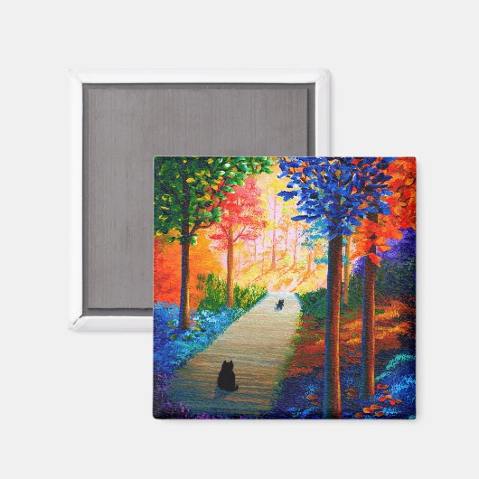 Farbenfrohe Fall Bäume Landschaft Schwarze Katzen Magnet (Vorderseite/Rückseite)