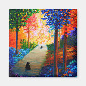 Farbenfrohe Fall Bäume Landschaft Schwarze Katzen Magnet (Vorne)