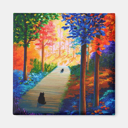 Farbenfrohe Fall Bäume Landschaft Schwarze Katzen Magnet (Vorne)