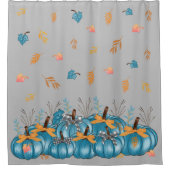 Farbenfrohe Fall Blue Pumpkins Grau Duschvorhang (Vorderseite)