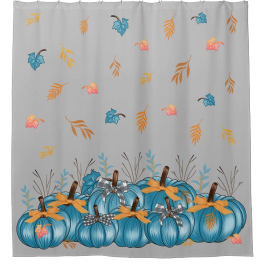 Farbenfrohe Fall Blue Pumpkins Grau Duschvorhang (Vorderseite)