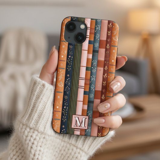 Farbenfrohe Fall Streifen Monogram Phone Case