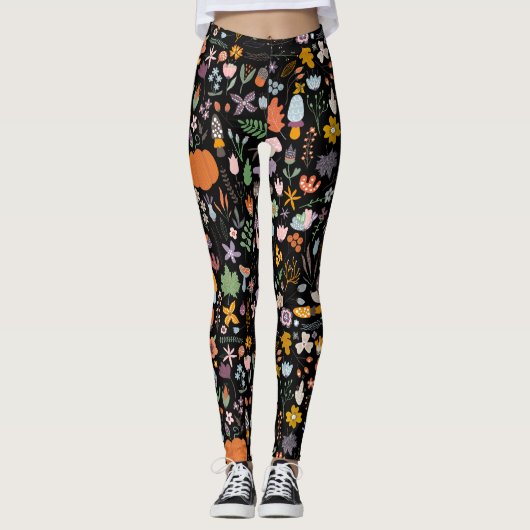 Farbenfrohe Fall- und Symbolmuster Leggings (Vorderseite)