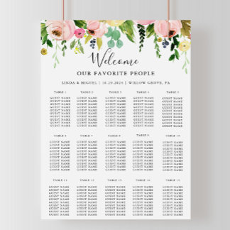 Farbenfrohe fallalphabetische Hochzeitstabelle Poster