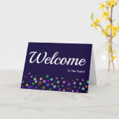Farbenfrohe Fallende Glitzern Polka Dots Willkomme Karte (Gelbe Blume)