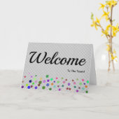 Farbenfrohe Fallende Glitzern Polka Dots Willkomme Karte (Gelbe Blume)