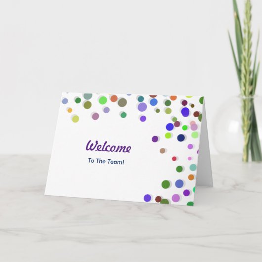 Farbenfrohe Fallende Glitzern Polka Dots Willkomme Karte (Vorderseite)