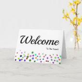 Farbenfrohe Fallende Glitzern Polka Dots Willkomme Karte (Gelbe Blume)