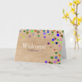 Farbenfrohe Fallende Glitzern Polka Dots Willkomme Karte (Gelbe Blume)