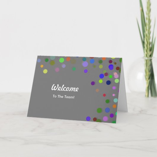 Farbenfrohe Fallende Glitzern Polka Dots Willkomme Karte (Vorderseite)