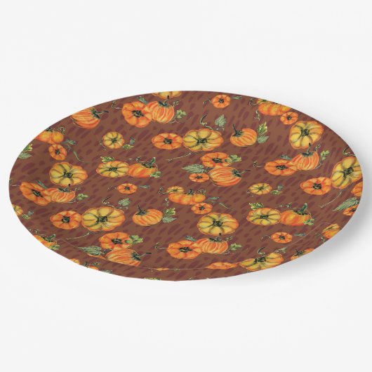 Farbenfrohe Fallpumpen Orange/Rost Pappteller (Schrägansicht)