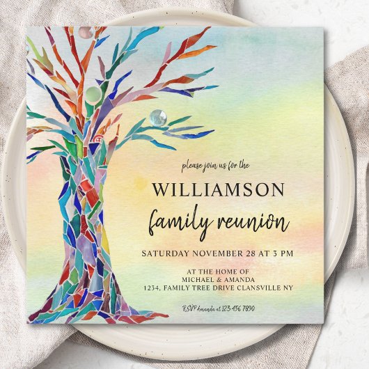 Farbenfrohe Familienbaum-Wiedersehen Einladung