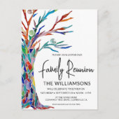 Farbenfrohe Familienbaum-Wiedersehen Einladungspostkarte (Vorderseite)