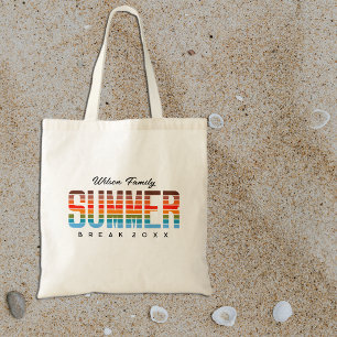 Farbenfrohe Familiensommer-Sonnenuntergangs-Strand Tragetasche