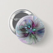 Farbenfrohe Fantasie Abstrakt Modernes Fraktal Blu Button (Vorne & Hinten)