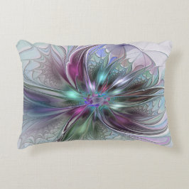Farbenfrohe Fantasie Abstrakt Modernes Fraktal Blu Dekokissen