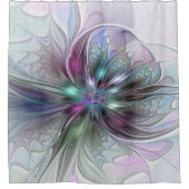 Farbenfrohe Fantasie Abstrakt Modernes Fraktal Blu Duschvorhang (Vorderseite)