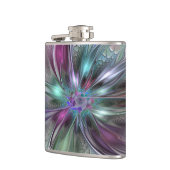 Farbenfrohe Fantasie Abstrakt Modernes Fraktal Blu Flachmann (Links)