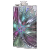 Farbenfrohe Fantasie Abstrakt Modernes Fraktal Blu Flachmann (Links)