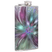 Farbenfrohe Fantasie Abstrakt Modernes Fraktal Blu Flachmann (Rechts)