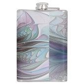 Farbenfrohe Fantasie Abstrakt Modernes Fraktal Blu Flachmann (Rückseite)