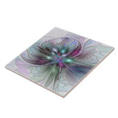 Farbenfrohe Fantasie Abstrakt Modernes Fraktal Blu Fliese (Seite)