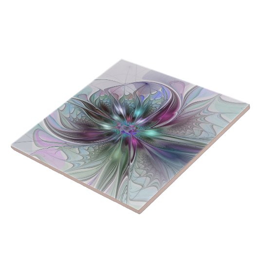 Farbenfrohe Fantasie Abstrakt Modernes Fraktal Blu Fliese (Seite)