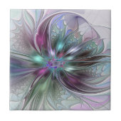 Farbenfrohe Fantasie Abstrakt Modernes Fraktal Blu Fliese (Vorderseite)