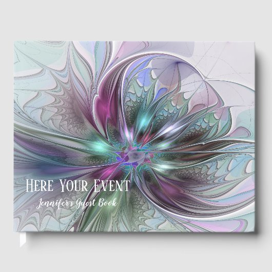 Farbenfrohe Fantasie Abstrakt Modernes Fraktal Blu Gästebuch (Vorderseite)