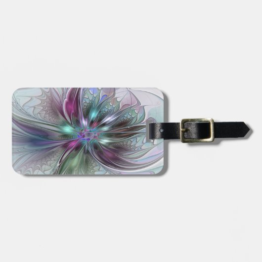 Farbenfrohe Fantasie Abstrakt Modernes Fraktal Blu Gepäckanhänger (Vorderseite horizontal)