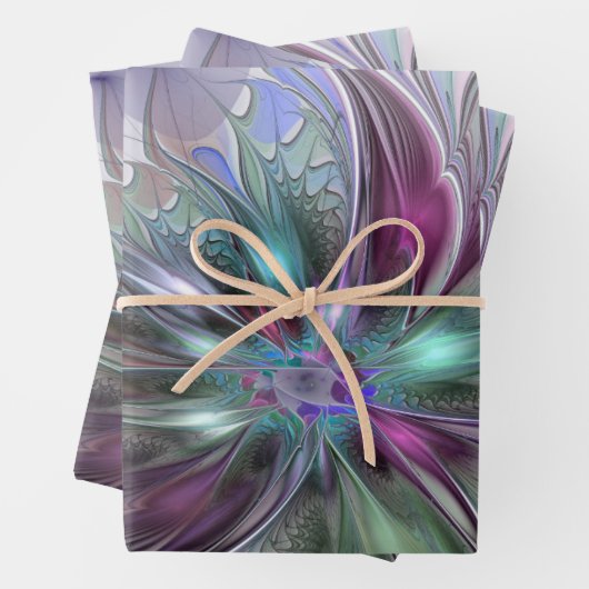 Farbenfrohe Fantasie Abstrakt Modernes Fraktal Blu Geschenkpapier Set (Beispiel)