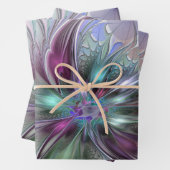 Farbenfrohe Fantasie Abstrakt Modernes Fraktal Blu Geschenkpapier Set (Beispiel)