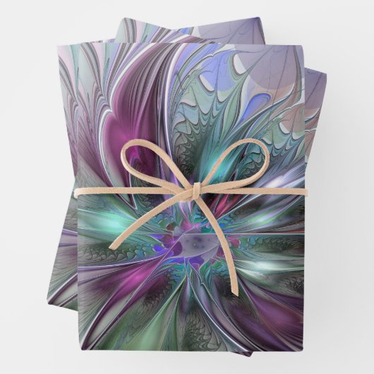 Farbenfrohe Fantasie Abstrakt Modernes Fraktal Blu Geschenkpapier Set (Beispiel)