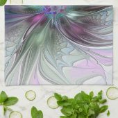 Farbenfrohe Fantasie Abstrakt Modernes Fraktal Blu Geschirrtuch (Gefaltet)