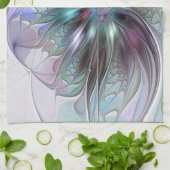 Farbenfrohe Fantasie Abstrakt Modernes Fraktal Blu Geschirrtuch (Gefaltet)