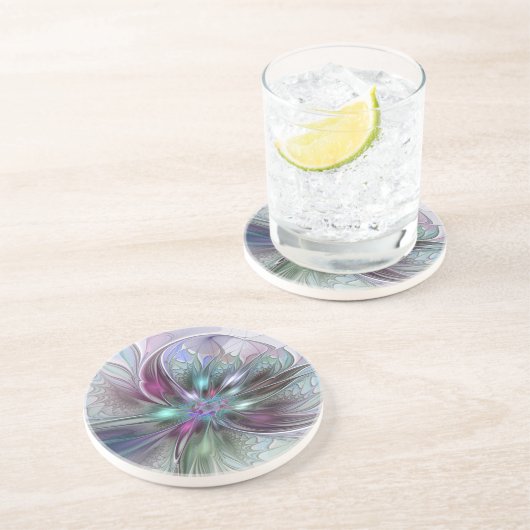 Farbenfrohe Fantasie Abstrakt Modernes Fraktal Blu Getränkeuntersetzer (Seite)