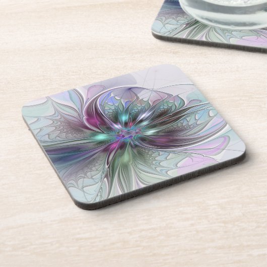 Farbenfrohe Fantasie Abstrakt Modernes Fraktal Blu Getränkeuntersetzer (Linke Seite)