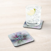 Farbenfrohe Fantasie Abstrakt Modernes Fraktal Blu Getränkeuntersetzer (Rechte Seite)