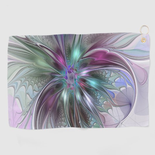 Farbenfrohe Fantasie Abstrakt Modernes Fraktal Blu Golfhandtuch (Horizontal)