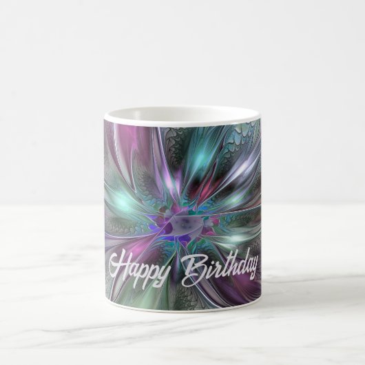 Farbenfrohe Fantasie Abstrakt Modernes Fraktal Blu Kaffeetasse (Mittel)
