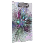 Farbenfrohe Fantasie Abstrakt Modernes Fraktal Blu Klemmbrett (Rechts)