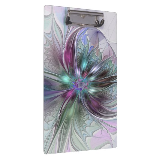 Farbenfrohe Fantasie Abstrakt Modernes Fraktal Blu Klemmbrett (Rechts)