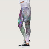 Farbenfrohe Fantasie Abstrakt Modernes Fraktal Blu Leggings (Links)
