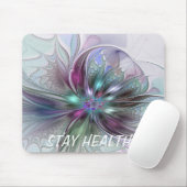 Farbenfrohe Fantasie Abstrakt Modernes Fraktal Blu Mousepad (Mit Mouse)