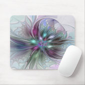 Farbenfrohe Fantasie Abstrakt Modernes Fraktal Blu Mousepad (Mit Mouse)